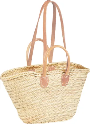 Produktbild von ORIGINAL Ibiza Tasche, Korbtasche, Strandtasche, Naturfarben, 55 cm groß | Marokkanischer Einkaufskorb aus Palmblatt, geflochten, XXL | Natürlicher Shopper, Umhängetasche, Strohtasche für Damen und Herren