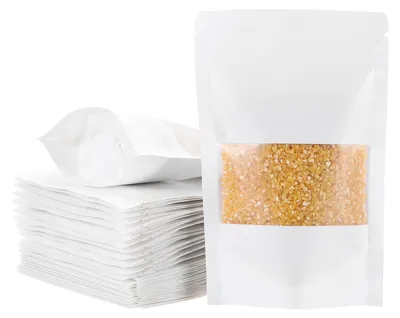 Kraftpapier-Stehbeutel 50 Stück, 10x15 cm, weiß, wiederverschließbar