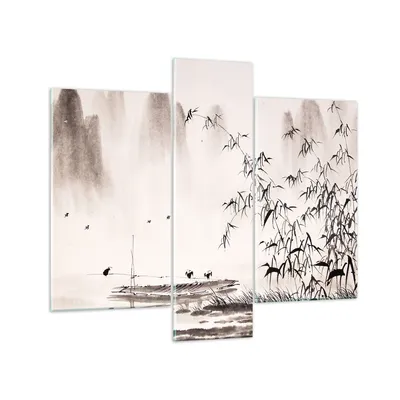 Produktbild von Bilder auf glas - Bambus schwarz China - 95x80cm - Glasbilder - Wandbilder - Kunstdruck - zum Aufhängen bereit - Wanddekoration aus Glas - Glas Bilder - Wandbild auf Glas - 3 Teile - GCB95x80-3116