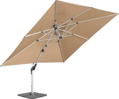 Produktbild von anndora Alu Ampelschirm 3,5x3,5m dark natural quadratisch - 360º drehbar - komplett schwenkbar neigbar - inklusive Betonplattenständer