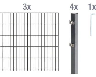 Image de Alberts 653941 Clôture en treillis double comme set complet de clôture de 8 pièces, anthracite, hauteur 140 cm, longueur 6 m