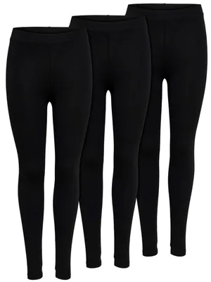 Produktbild von ONLY Damen-Leggings im 3er-Pack, blickdichte Stretch-Leggings aus Baumwolle, weiche & bequeme Yogahosen, schmale Passform, Leggings zum Hineinschlüpfen für Fitnessstudio, Sport,Freizeit & den Alltag,S