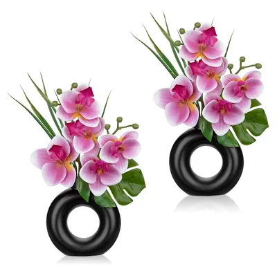 Künstliche Orchideen 2er-Set, rosa, Keramikvase, 26 cm