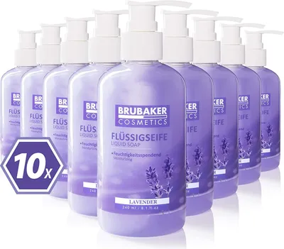 Produktbild von BRUBAKER Cosmetics Handwaschlotion Flüssigseife im praktischen Spender - reinigt sanft und spendet Feuchtigkeit, Lavendel, 10er Pack (10 x 240 ml)