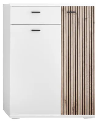 Produktbild von Schuhkommode >Menaro< in weiss / Viking Oak Nachbildung - 75x102x37 (BxHxT)