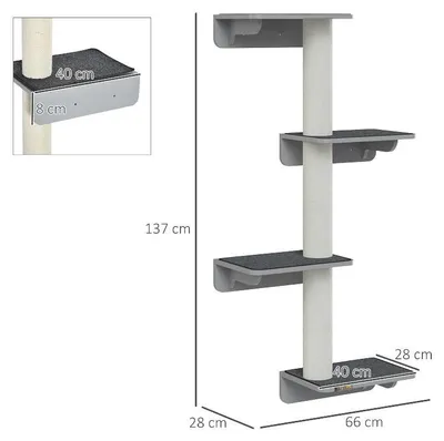 Immagine prodotto di Pannello da parete per gatti – 66x28x137 cm – Tiragraffi da parete con elemento per arrampicata e tiragraffi a colonna