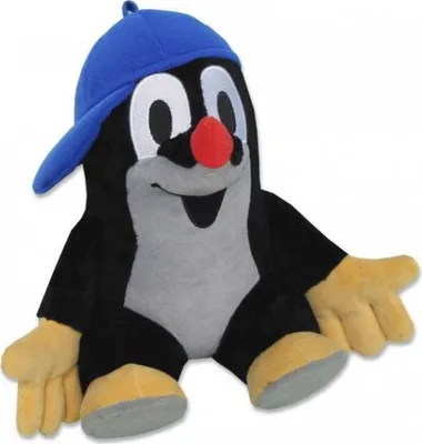 Image de Figurine en peluche La petite taupe avec casquette de baseball bleue, assise 31cm
