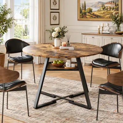 Productafbeelding van INONEFT Eettafel voor 4 personen, eettafel 120 cm met 1 open opbergvak, houten tafel met metalen poten, keukentafel voor de eetkamer, zwart