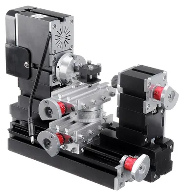 Image de Mini-tour en métal - Moteur de 60 W - 12 000 tr/min - Pour bois et métal - Axe Z à 180° - Prise européenne - Noir