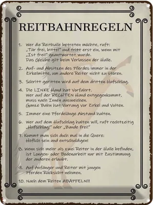 Produktbild von vianmo Blechschild 40x30 cm Reitbahnregeln wer Reithalle Dekoration Spruch Zitat