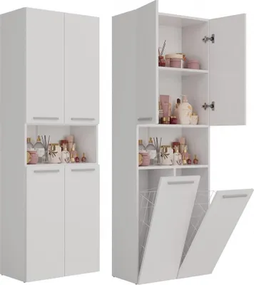 Produktbild von ADGO, Wäscheschrank, Badschrank Wäschekorb, Badregal Weiße Matte, Nel