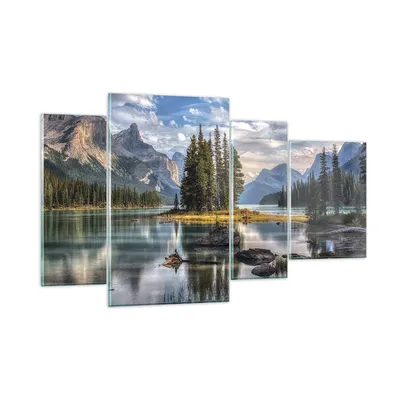Produktbild von Bilder auf glas - 4 Teile - See Landschaft Natur - 120x70cm - Glasbilder - Wandbilder - Bilder - zum Aufhängen bereit - Wanddekoration aus Glas - Glas Bilder - Wandbild auf Glas - GDL120x70-4133
