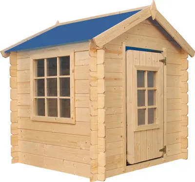 Produktbild von Timbela M570M-1 Detský drevený domček na hranie - vonkajší domček pre deti - 111x113xH121 cm/0,9 m2 záhradný domček na hranie - záhradný domček pre deti (farba strechy je modrá)