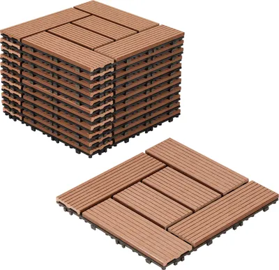 Produktbild von Izrielar WPC Terrassenfliesen, 30x30 cm, 55er Spar Set für 5m², Braun in Holzoptik, für Garten Balkon Bodenbelag mit Drainage und Klicksystem