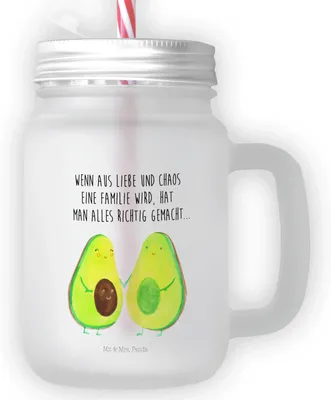 Produktbild von Mr. & Mrs. Panda Glas Avocado Pärchen - Transparent - Geschenk, Becher mit Deckel, Schwangerschaft, Cocktailglas, Kinder, Glasbecher, Geburt, Liebe, Mason Jar, Hochzeit