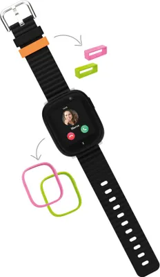 Produktbild von X6Play Kinder-Smartwatch in Schwarz mit GPS, inkl. austauschbarer Loops & Frames in Pink und Lime