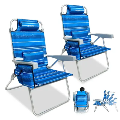 Image de Chaise de plage pliable avec sac isotherme et porte-gobelet