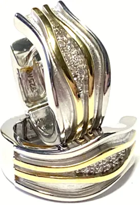 Produktbild von ScharnierCreolen 925 Silber bicolor Zirkonia wellige Struktur Creole Ohrring