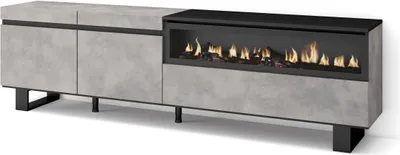 Produktbild von TV-Schrank, Lowboard, 200x35x57cm, Für TV-Geräte bis zu 80", Elektrokamin. Industriedesign, Zementgrau