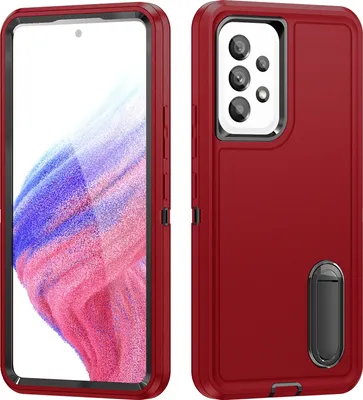 Produktbild von Hülle für Samsung Galaxy A53 5G Hybrid Dreilagige Robust Stoßfest Schwerlast Schutzhülle mit Ständer Rot