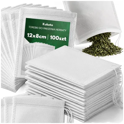 Zdjęcie produktu dla Kuketo | Torebki do parzenia herbaty i ziół 12 × 8 cm – 100 szt. – Jednorazowe saszetki z włókniny