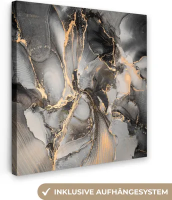 Produktbild von MuchoWow® - Leinwandbilder - Grau - Luxus - Gold - Marmor, Wandbild, Wanddeko Bilder Wohnzimmer, 50x50 cm