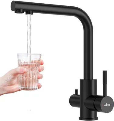 Obrázek produktu pro Černá třícestná kuchyňská baterie, otočná o 360°, nerezová ocel