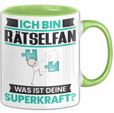 Produktbild von Rätselfan Tasse Geschenk für Rätselfan Geburtstag Lustiger Spruch Kaffee-Becher Was Ist Deine Superkraft (Grün)