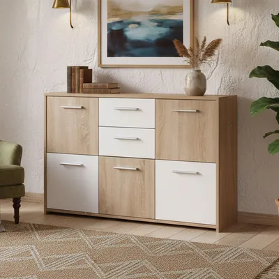 Immagine prodotto di Pianisi - Credenza, 115x30x77h cm Bianco, 2 Cassetti