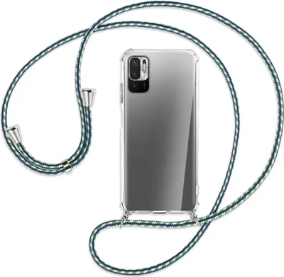 Produktbild von Handykette Backcover-Schutzhülle mit Band (Metall silberfarben) für Xiaomi Redmi Note 10 5G - grün/blau/weiß