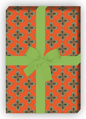 Produktbild von Elegantes Geschenkpapier mit Paisley Blüten, orange - G11499, 32 x 48cm