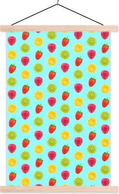 Produktbild von MuchoWow® Textilposter Früchte - Muster - Farben 40x60 cm mit holzfarbenen Rahmen - Poster