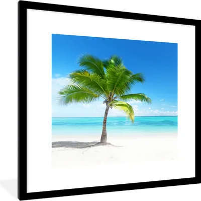 Produktbild von MuchoWow® Gerahmtes Poster Palme - Strand - Meer - Sommer 40x40 cm - Poster mit Schwarzem Bilderrahmen Wandposter Rahmen Foto Bilder - Poster - Plakat im Rahmen