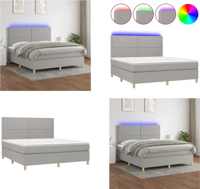 Produktbild von vidaXL Boxspringbett mit Matratze & LED Hellgrau 180x200 cm Stoff - Boxspringbett - Boxspringbetten - Bett - Schlafzimmermöbel