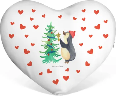Produktbild von Mr. & Mrs. Panda Kuschelkissen Pinguin Weihnachtsbaum - Weiß - Geschenk, Weihnachten, dekoartikel, Herzchen Kissen, Sofakissen, Dekokissen, Winter, Herzkissen