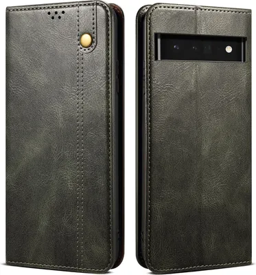Produktbild von Google Pixel 6 Pro Hülle, Leder Flip Brieftasche Schutzhülle für Google Pixel 6 Pro Grün