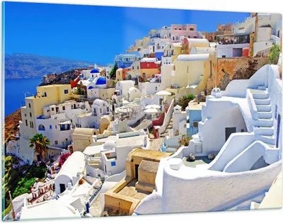Produktbild von Bilder auf glas - Griechenland insel tourismus santorini - 120x80cm - Glasbilder - Wandbilder - Kunstdruck - Wanddekoration aus Glas - Glas Bilder - Wandbild auf Glas - GAA120x80-2651