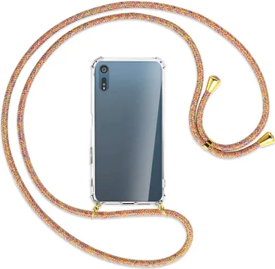 Produktbild von Handykette Backcover-Schutzhülle mit Band (Metall goldfarben) für Sony Xperia XZ, XZs - Rainbow