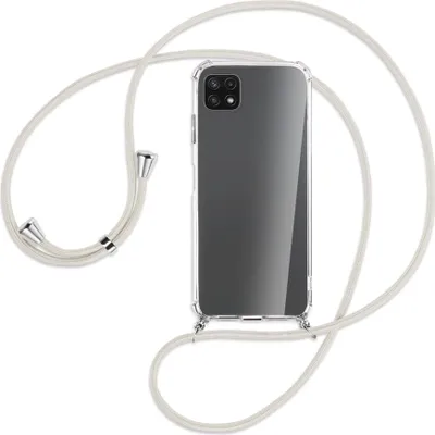 Produktbild von Handykette Backcover-Schutzhülle mit Band (Metall silberfarben) für Samsung Galaxy A22 5G (A226) - broken white