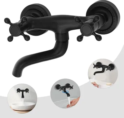 Produktbild von Badewannenarmatur - Zweigriff - Wasserfall-Auslauf - Ventilkern aus Messing - 1,27 cm Anschluss - Schwarz