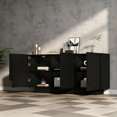 Produktbild von STILVORA Sideboard mit 3 Türen und 6 Ablagefächern, Wohnzimmerschrank mit viel Stauraum, Kommode in Hochglanzoptik, Aufbewahrungsschrank in breitem Design, Schwarz