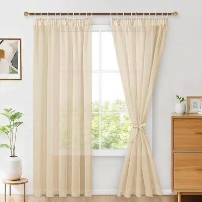 Obrázek produktu pro Záclony, sada 2 kusů, rozměry 245 x 140 cm, barva béžová, průsvitné, vhodné do obývacího pokoje