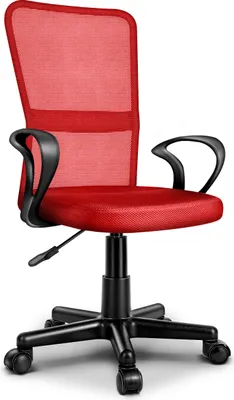 Produktbild von TRESKO Bürostuhl rot Schreibtischstuhl Drehstuhl, mit Armlehnen & Kunststoff-Leichtlaufrollen, stufenlos höhenverstellbar, gepolsterte Sitzfläche, ergonomische Passform