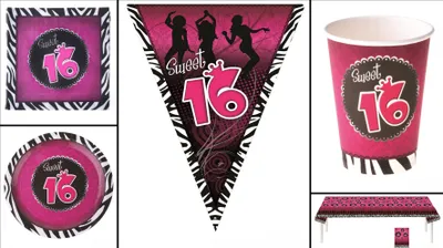 Produktbild von Set 16 Jahre Geburtstag Sweet 16 inkl. Girlande 38 Teile pink schwarz Größe: ohne Attribut