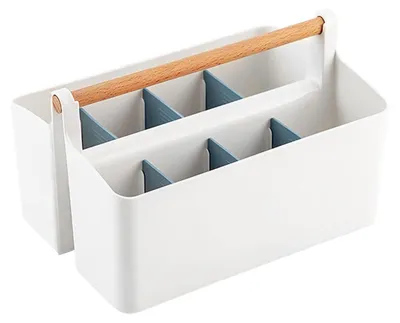 Aufbewahrungsbox, weiß, mit Holzgriff, 25x18x15 cm, 8 Fächer