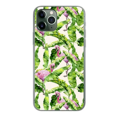 Produktbild von MuchoWow® Handyhülle Schutzhülle Hülle für iPhone 11 Pro Flamingo - Blätter - Muster Silikon Softcase Handy Hülle - Handy