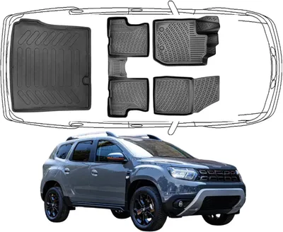 Produktbild von 3D Fußmatten & Kofferraumwanne Auto Set Kompatibel mit Dacia Duster 4X4 2. Gen 2018 - 2022
