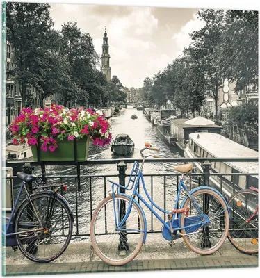 Produktbild von Bilder auf glas - Einteilig - Amsterdam Fahrräder Brücke - 30x30cm - Glasbilder - Wandbilder - Bilder - zum Aufhängen bereit - Wanddekoration aus Glas - Glas Bilder - Wandbild auf Glas - GAC30x30-4503