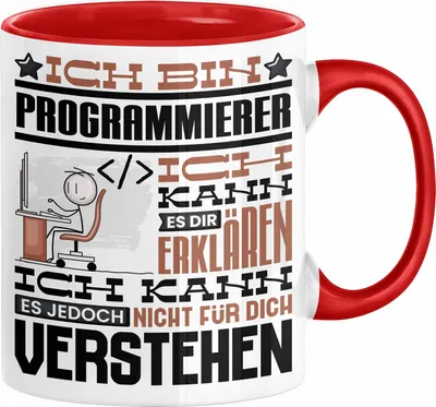 Produktbild von Programmierer Geschenk Tasse Geschenkidee für Programmierer Geburtstag Lustiger Spruch Ich Bin Programmierer Ich Kann Es Dir Erklären Aber Nicht Für Dich Verstehen (Rot)