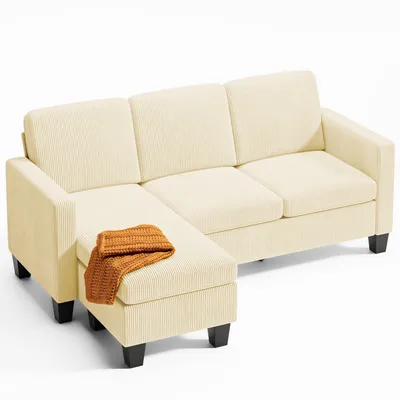 Produktbild von BEALIFE Klassisches Sofa | AR93 Ecksofa | Viersitzer | Cordbezug | 188 x 137 x 89 cm | Weiß/Dunkelgrau/Hellgelb